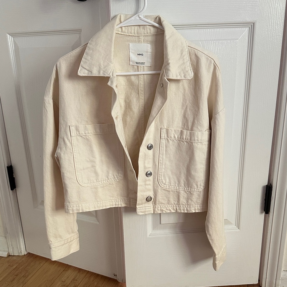 Mango cream Pocketed denim jacket
